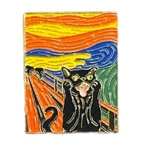NEW Oil Painting Munch Scream with a Cat Pin Brooch Enamel Multicolor Bright Fun